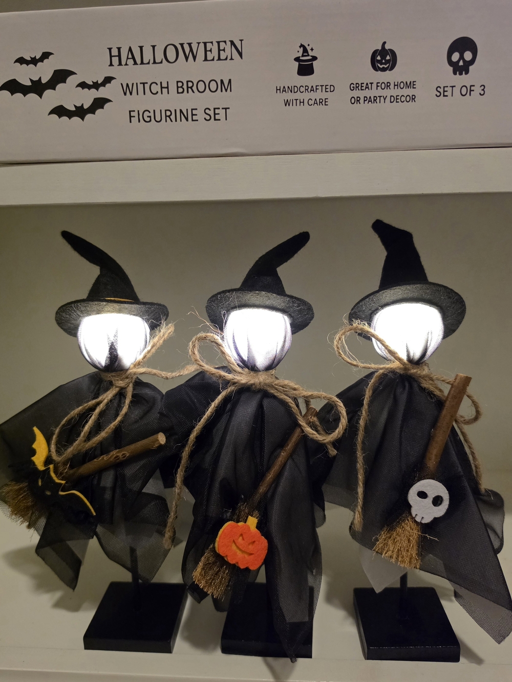 Halloween Witch Broom Costume Figurine Set - Black (Set of 3)